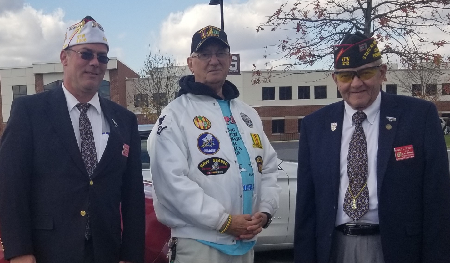 Monroe County Parade Nov 2019, Dist Commander Rick Ellis, Dist QM Byron Miller, and Ron Peters State Sr Vice